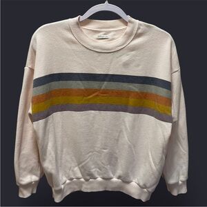 American Eagle Women's S Ahh-Mazing Soft Striped Crewneck Sweatshirt Off White